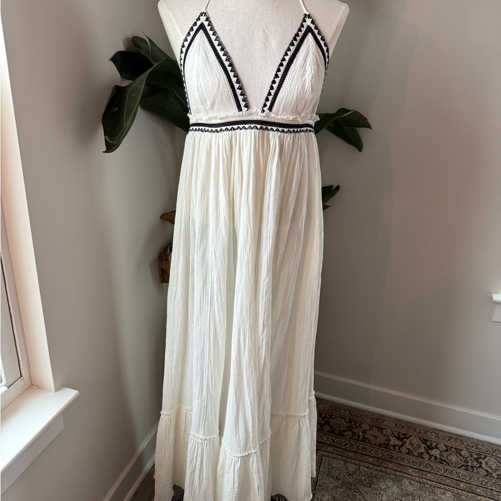 Free People Elegant White Maxi Dress with Black Trim